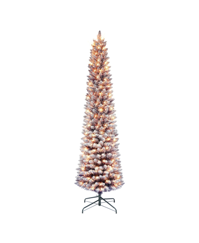 Shop Puleo 6.5' Pre-lit Flocked Fashion Pencil Tree With 200 Underwriters Laboratories Clear Incandescent Light In Purple