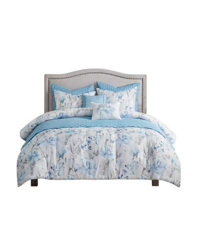 Shop Madison Park Pema 8-pc. Comforter & Coverlet Set, Full/queen Bedding In Blue