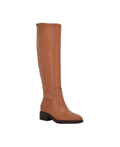 Shop Calvin Klein Women's Botina Almond Toe Casual Tall Riding Boots In Dark Natural Leather