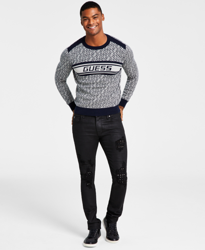 GUESS Men's Eco Palmer Logo Jacquard Fleece Crewneck Sweater - Macy's