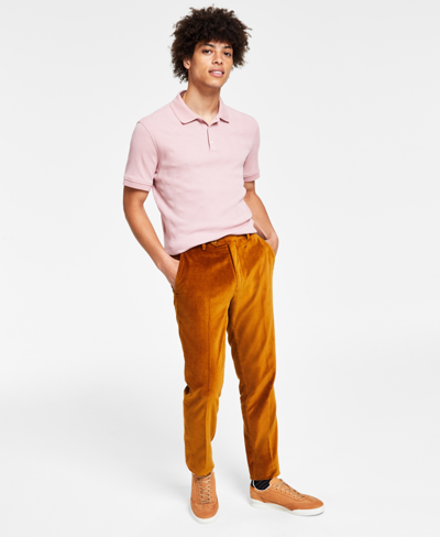 Shop Alfani Men's Slim-fit Velvet Dress Pants, Created For Macy's In Gold