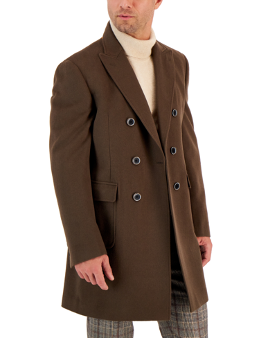 Shop Tallia Men's Double-breasted Overcoat In Taupe