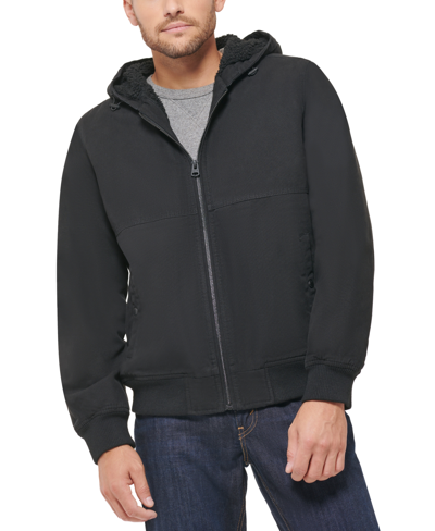 Shop Levi's Men's Cotton Workwear Sherpa Hooded Bomber Jacket In Black