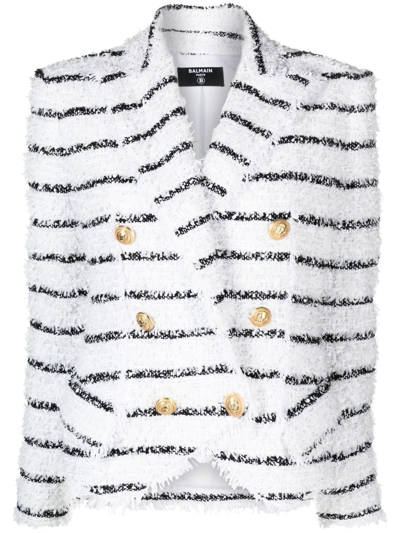 Shop Balmain Striped Trurex Tweed Jacket In White