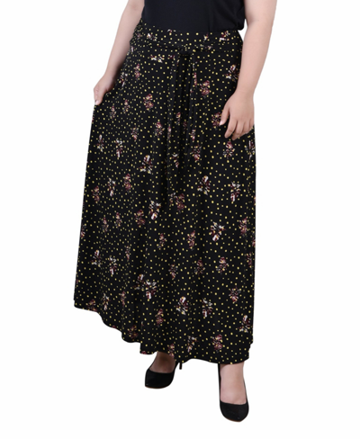 Ny Collection Plus Size Maxi With Sash Waist Tie Skirt In Noir Floral Lakes