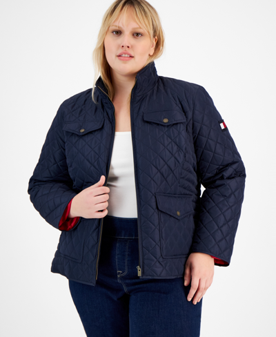 Shop Tommy Hilfiger Plus Size Quilted Stand-collar Jacket In Sky Captain