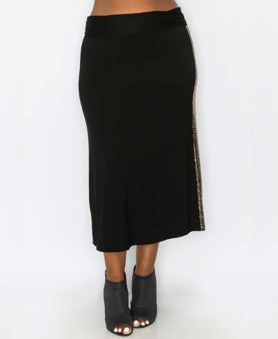 Coin 1804 Plus Size Sequin Side Contrast Fold Over Midi Skirt In Gold-tone Black