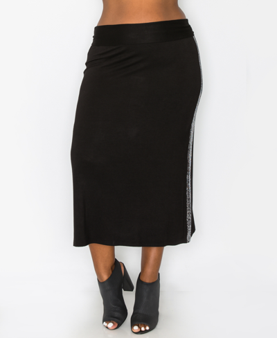Shop Coin Plus Size Sequin Side Contrast Fold Over Midi Skirt In Silver-tone Black