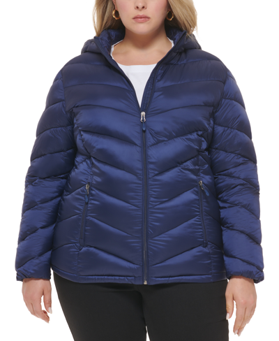 Shop Charter Club Women's Plus Size Hooded Packable Puffer Coat, Created For Macy's In Marine