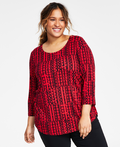Plus Size Scoop Neck Top Tummy Control Pull On Slim Leg Pants Created For  Macys In Real Red Combo
