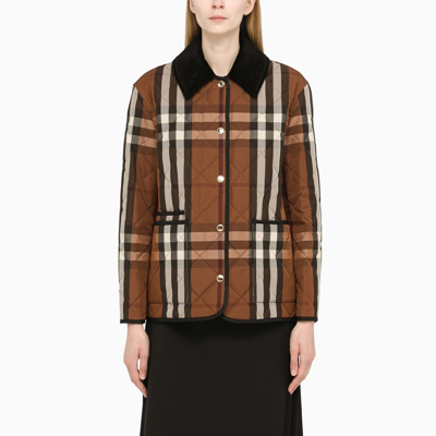 Shop Burberry Brown Check Quilted Jacket