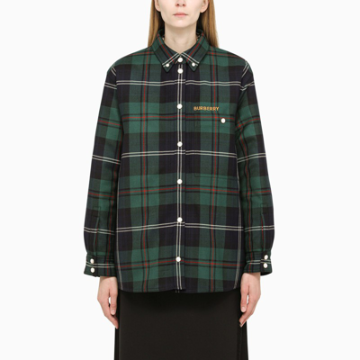 Shop Burberry Green Check Padded Jacket