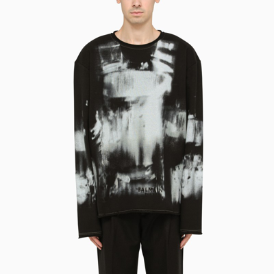 Shop Balmain | Black Cotton Crewneck Sweatshirt