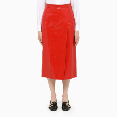 Shop Gucci | Red Leather Midi Skirt