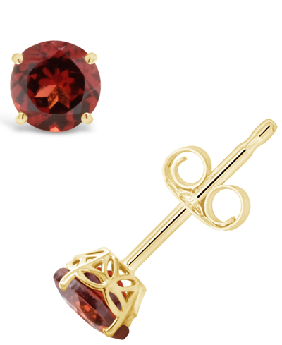 Macy's Stud Earrings In 14k Yellow Gold Plated In Garnet