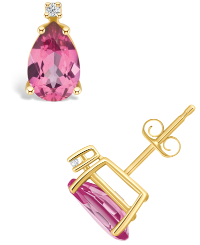 Macy's Pink Topaz (2-1/10 Ct. T.w.) And Diamond Accent Stud Earrings In 14k Yellow Gold Or 14k White Gold In Gold