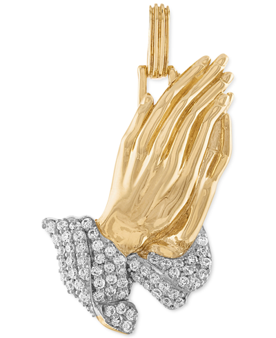Shop Esquire Men's Jewelry Cubic Zirconia Two-tone Praying Hands Pendant In Sterling Silver & 14k Gold-plate, Created For Macy' In Gold Over Silver