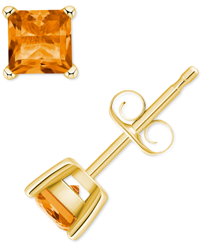 Macy's Citrine Square Stud Earrings (5/8 Ct. T.w.) In 14k Gold In Gold
