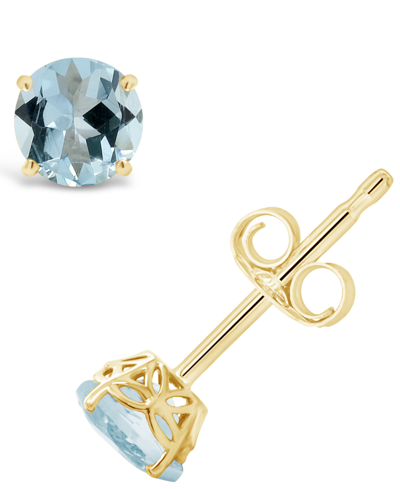 Macy's Stud Earrings In 14k Yellow Gold Plated In Aquamarine