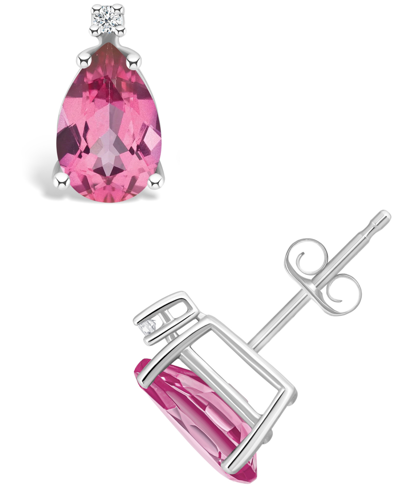 Shop Macy's Pink Topaz (2-1/10 Ct. T.w.) And Diamond Accent Stud Earrings In 14k Yellow Gold Or 14k White Gold
