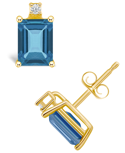 Macy's London Blue Topaz (1-3/8 Ct. T.w.) And Diamond Accent Stud Earrings In 14k Yellow Gold Or 14k White In Gold