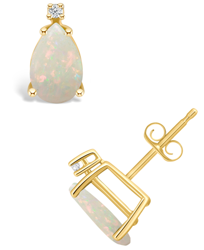 Macy's Opal (3/8 Ct. T.w.) And Diamond Accent Stud Earrings In 14k Yellow Gold Or 14k White Gold In Gold
