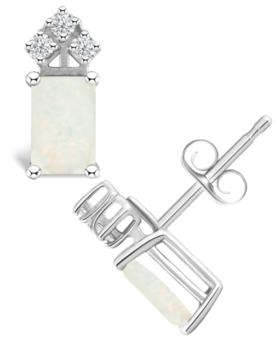 Shop Macy's Opal (5/8 Ct. T.w.) And Diamond (1/8 Ct. T.w.) Stud Earrings In 14k Yellow Gold Or 14k White Gold