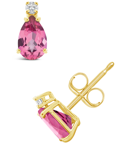Macy's Pink Topaz (2-1/10 Ct. T.w.) And Diamond Accent Stud Earrings In 14k Yellow Gold Or 14k White Gold In Gold