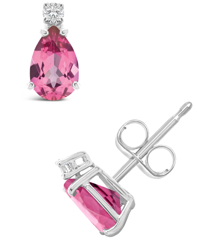 Shop Macy's Pink Topaz (1 Ct. T.w.) And Diamond Accent Stud Earrings In 14k Yellow Gold Or 14k White Gold
