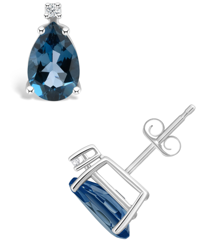Macy's London Blue Topaz (1 Ct. T.w.) And Diamond Accent Stud Earrings In 14k Yellow Gold Or 14k White Gold In White Gold