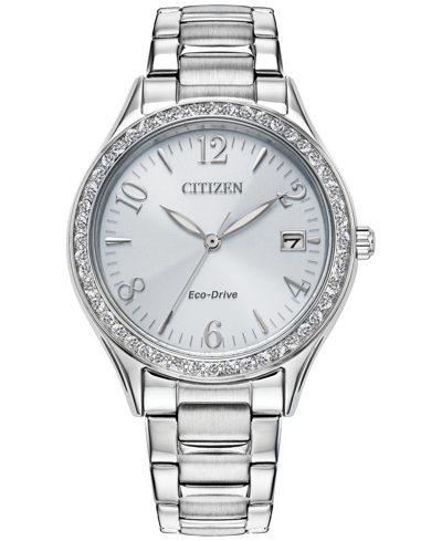 Shop Citizen Eco-drive Women's Crystal Stainless Steel Bracelet Watch 34mm In Mother Of Pearl