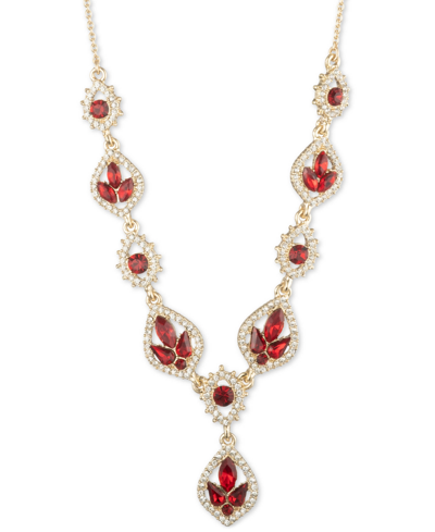 Shop Marchesa Gold-tone Mixed Crystal Lariat Necklace, 16" + 3" Extender In Red