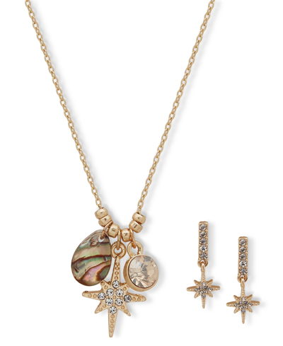 Shop Lonna & Lilly Gold-tone Mixed Stone Starburst Multi-charm Pendant Necklace & Drop Earrings Set In White