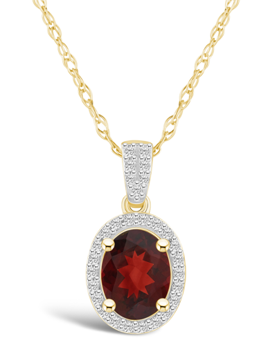 Macy's Garnet (1-1/2 Ct. T.w.) And Lab Grown Sapphire (1/6 Ct. T.w.) Halo Pendant Necklace In 10k Yellow Go In Garnet