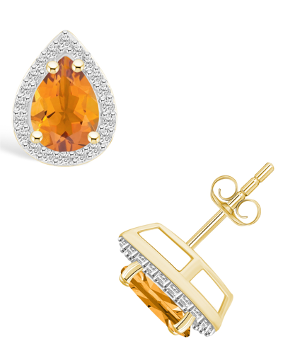 Macy's Citrine (1-1/3 Ct. T.w.) And Lab Grown Sapphire (1/5 Ct. T.w.) Halo Studs In 10k Yellow Gold In Citrine