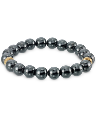 Shop Legacy For Men By Simone I. Smith Hematite Bead Stretch Bracelet In Gold-tone Ion-plated Stainless Steel In Black