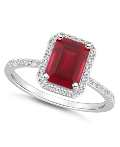 Macy's Lab-grown Ruby (2 Ct. T.w.) And Lab-grown Sapphire (1/4 Ct. T.w.) Halo Ring In 10k White Gold In Ruby