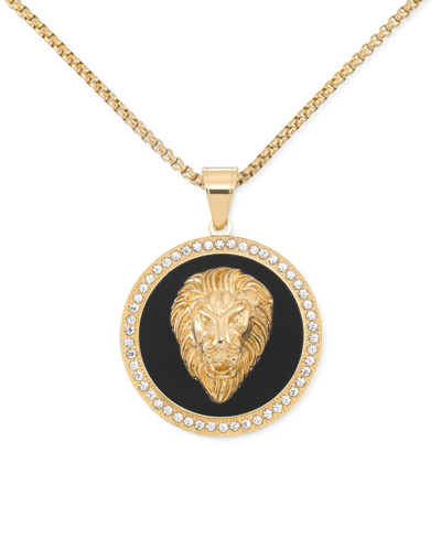 Shop Legacy For Men By Simone I. Smith Black Agate & Lion Head 24" Pendant Necklace In Gold-tone Ion-plated Stainless Steel