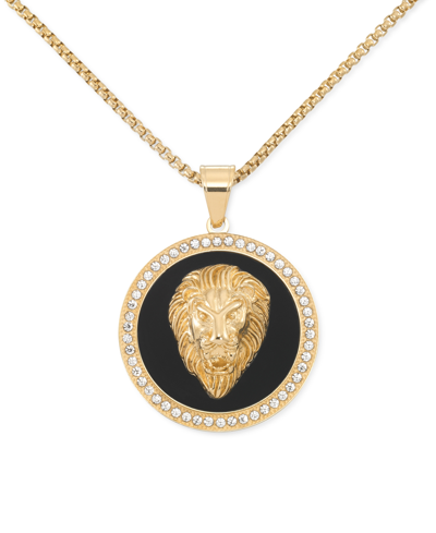 Legacy For Men By Simone I. Smith Black Agate & Lion Head 24" Pendant Necklace In Gold-tone Ion-plated Stainless Steel In Gold-tone