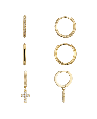 Shop Unwritten Cubic Zirconia Cross Hoop Earring Set, 3 Piece In Gold Flash-plated