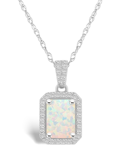 MACY'S LAB GROWN OPAL (3/4 CT. T.W.) AND LAB GROWN SAPPHIRE (1/5 CT. T.W.) HALO PENDANT NECKLACE IN 10K WHI 