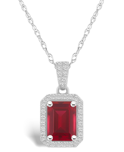 Macy's Lab Grown Ruby (2 Ct. T.w.) And Lab Grown Sapphire (1/5 Ct. T.w.) Halo Pendant Necklace In 10k White In Ruby