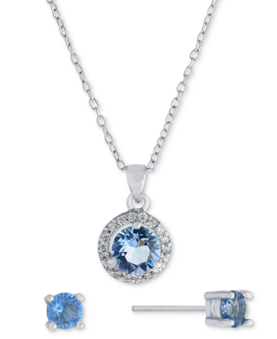 Shop Giani Bernini 2-pc. Set Crystal & Cubic Zirconia Halo Pendant Necklace & Solitaire Stud Earrings, Created For Macy In Blue