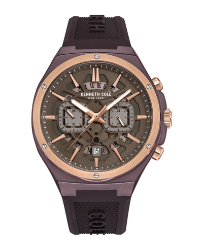 Shop Kenneth Cole New York Men's Multi-function Brown Dark Silicone Strap Watch 43.5mm