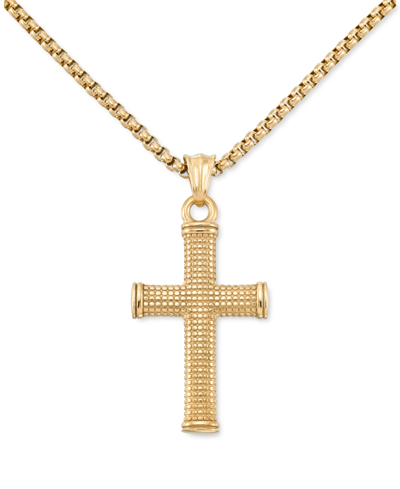 Shop Legacy For Men By Simone I. Smith Textured Cross 24" Pendant Necklace In Gold-tone Ion-plated Stainless Steel