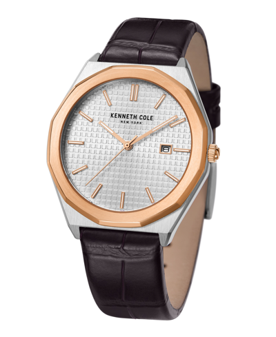Shop Kenneth Cole New York Men's Modern Classic Brown Dark Genuine Leather Strap Watch 41mm