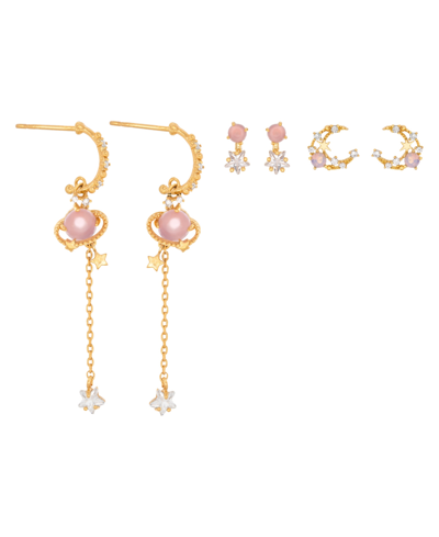 Shop Girls Crew Women's Pink Jupiter Earring Set In Gold Plated