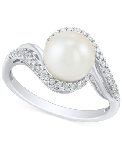 Shop Honora Cultured Freshwater Pearl (8mm) & Diamond (1/5 Ct. T.w.) Swirl Ring In 14k White Gold