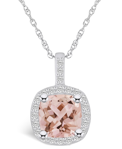 MACY'S MORGANITE (2 CT. T.W.) AND DIAMOND (1/4 CT. T.W.) HALO PENDANT NECKLACE IN 14K WHITE GOLD 