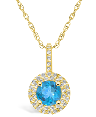 Macy's London Blue Topaz (1-5/8 Ct. T.w.) And Diamond (3/8 Ct. T.w.) Halo Pendant Necklace In 14k Yellow Go In Blue Topaz